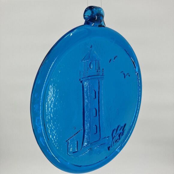 Kitras Art Glass Lighthouse scenic Blue Glass Suncatcher, 6", Window Hanging - Picture 2 of 11